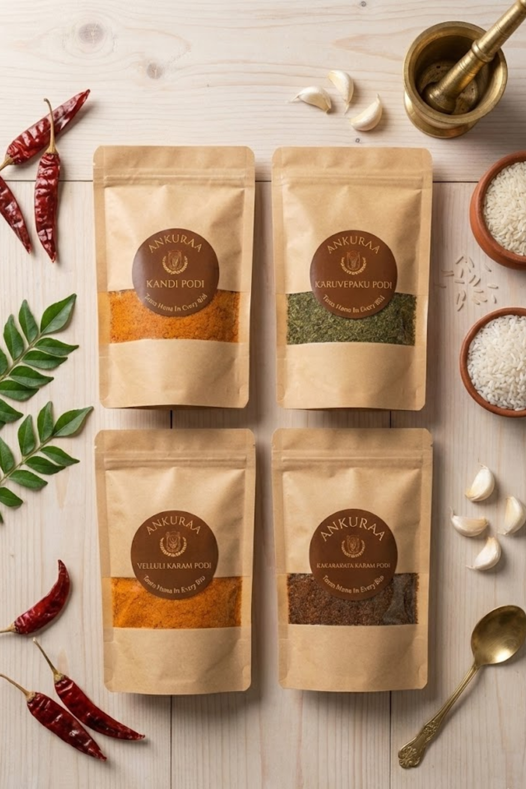 Ankuraa Palle Podis Combo | Authentic Village Spice Box | 4-in-1 Sankranthi Special