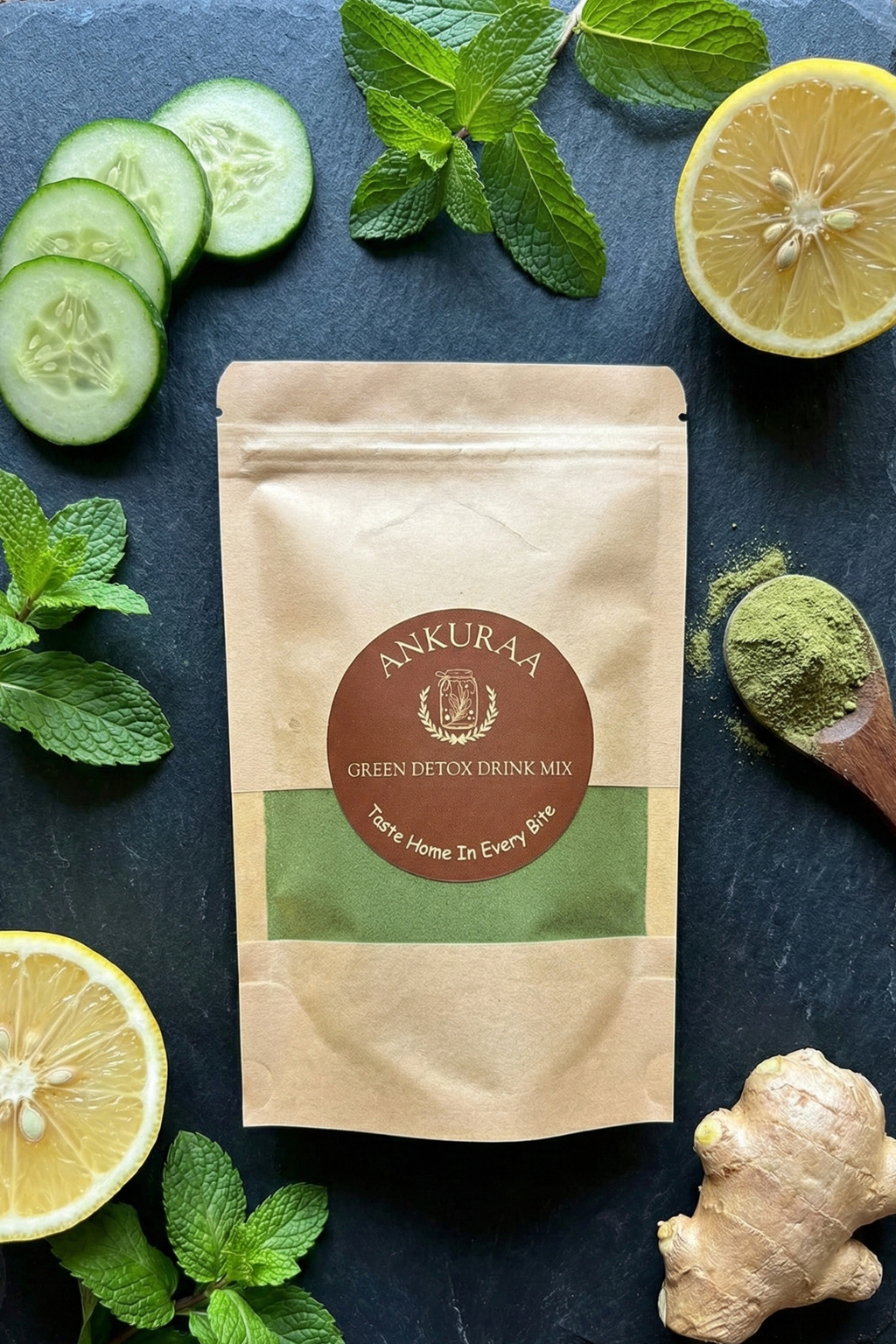 Ankuraa Green-Detox Drink Mix | Ultimate Supergreens Blend | Spinach, Moringa & Wheatgrass