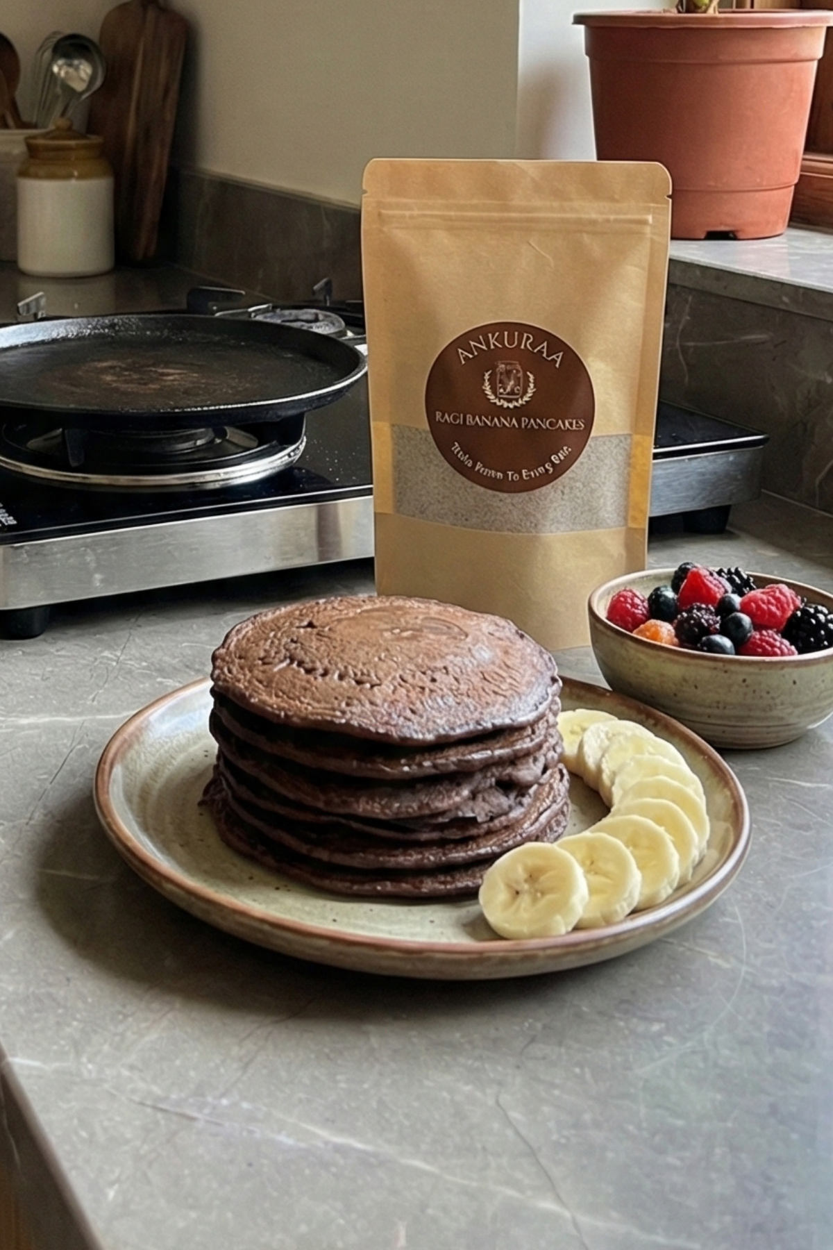 Ankuraa Ragi Pancakes Mix | Calcium-Rich Finger Millet | Sweetened with Banana & Sweet Potato